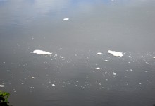 Vertidos de fábricas y aguas fecales que empiezan a flotar al caer la tarde y que se muestran en forma de espuma blanca